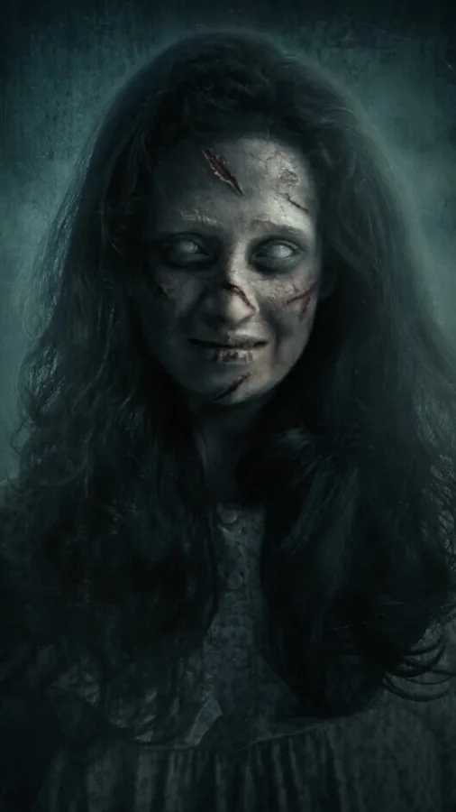 A girl in the dark, holding the locked box.