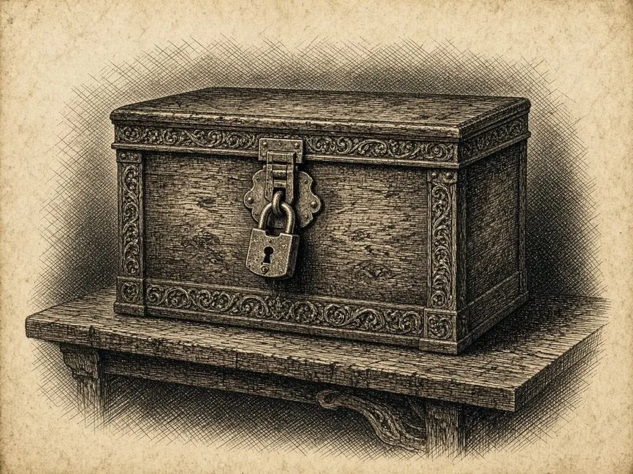 Woodcut of the locked box
